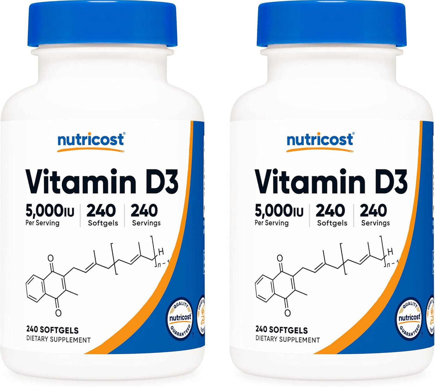 Nutricost Vitamin D3 5,000 IU - 2 Bottles of 240 Soft Gel Caps