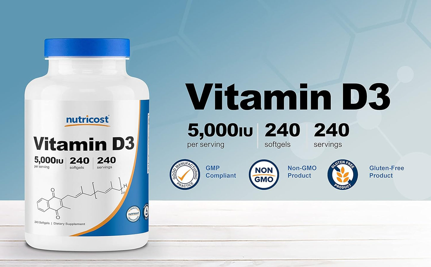 Nutricost Vitamin D3 5,000 IU - 2 Bottles of 240 Soft Gel Caps