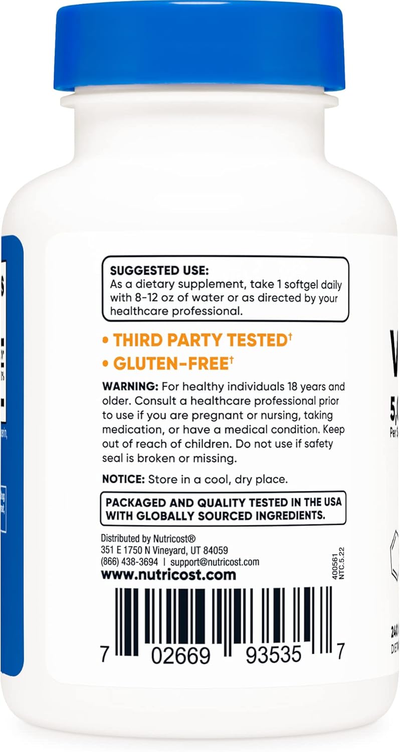 Nutricost Vitamin D3 5,000 IU - 2 Bottles of 240 Soft Gel Caps
