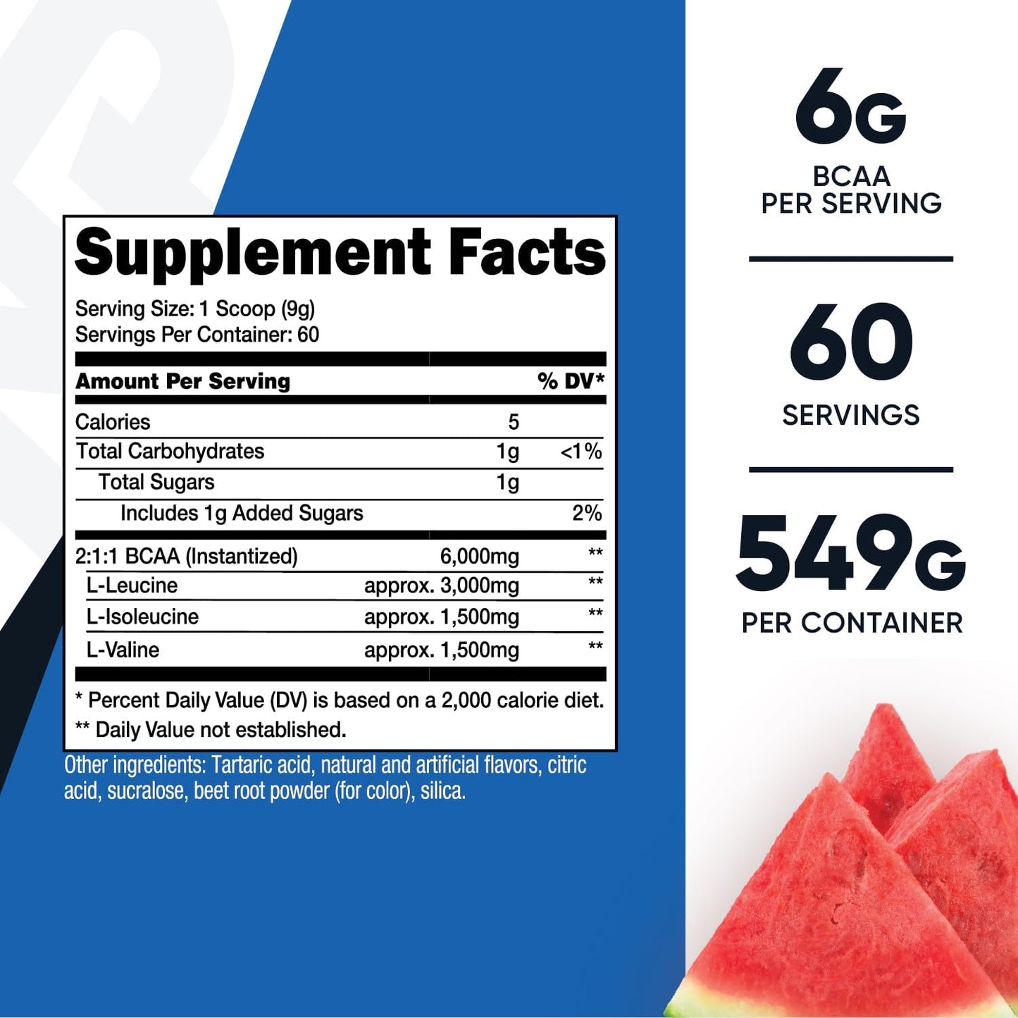 Nutricost Watermelon BCAA Powder 2:1:1 - 60 Servings for Muscle Recovery and Energy Boost