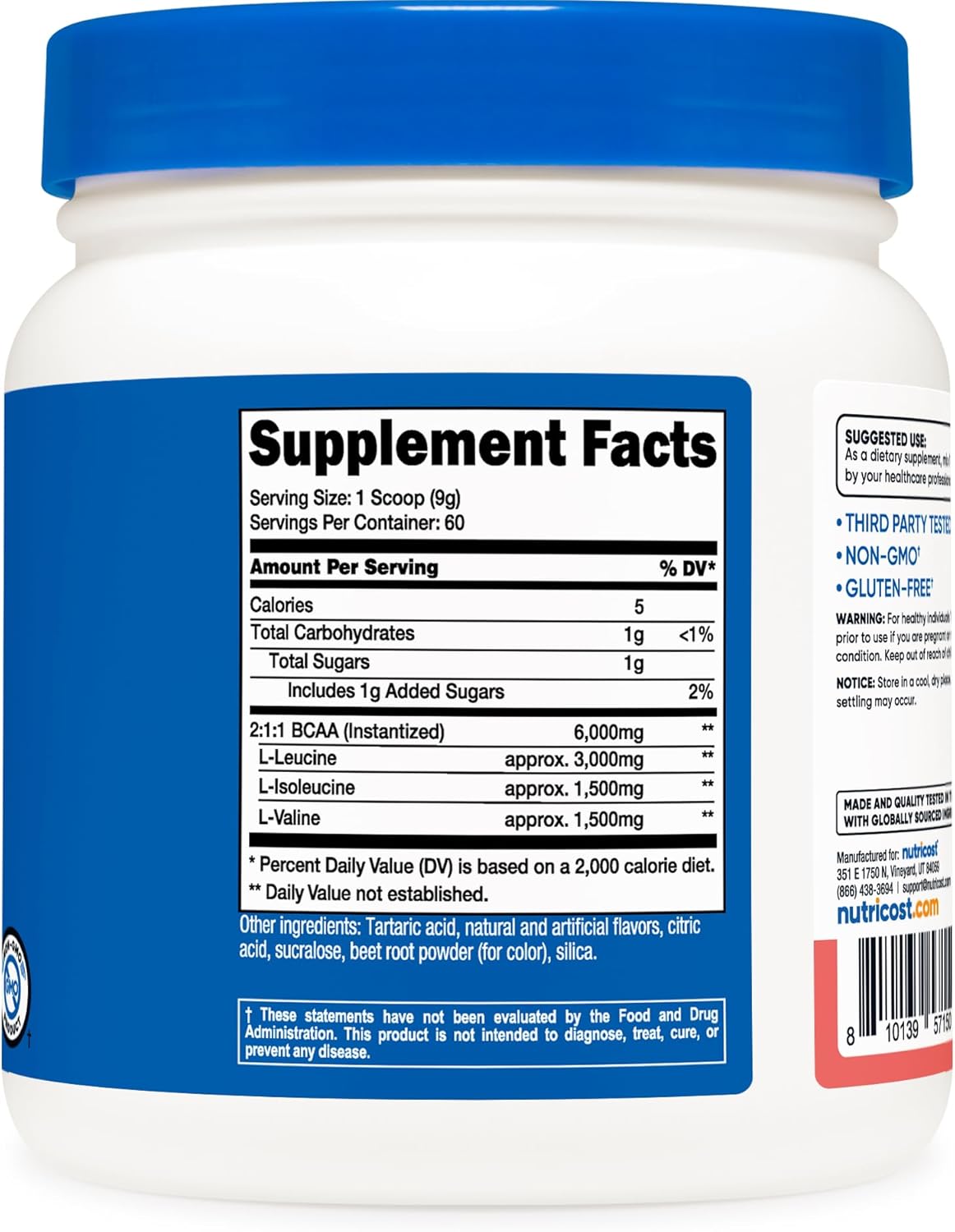 Nutricost Watermelon BCAA Powder 2:1:1 - 60 Servings for Muscle Recovery and Energy Boost