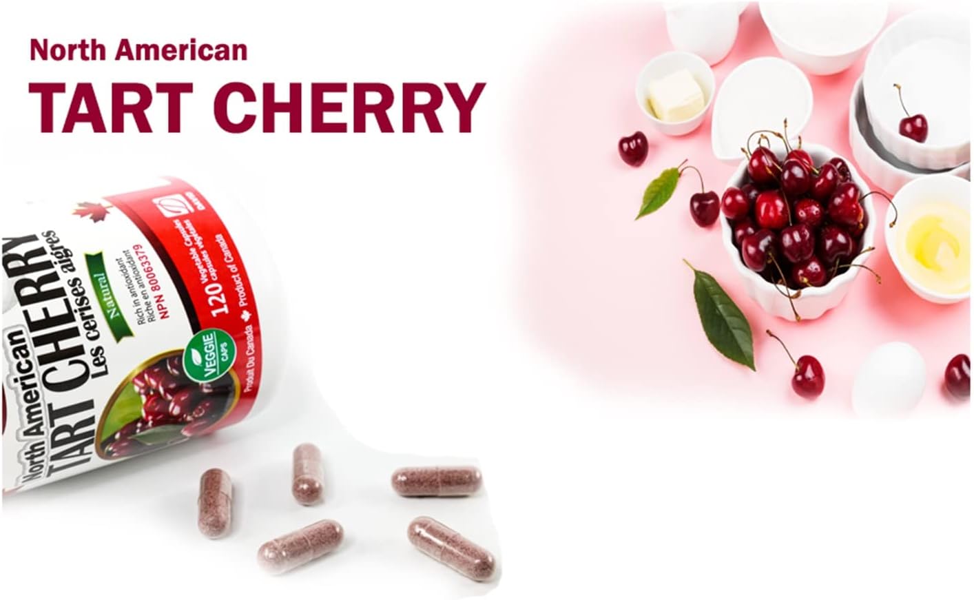 Nutridom 500mg Tart Cherry Capsules - 120 Count, Natural and Non-GMO from North America