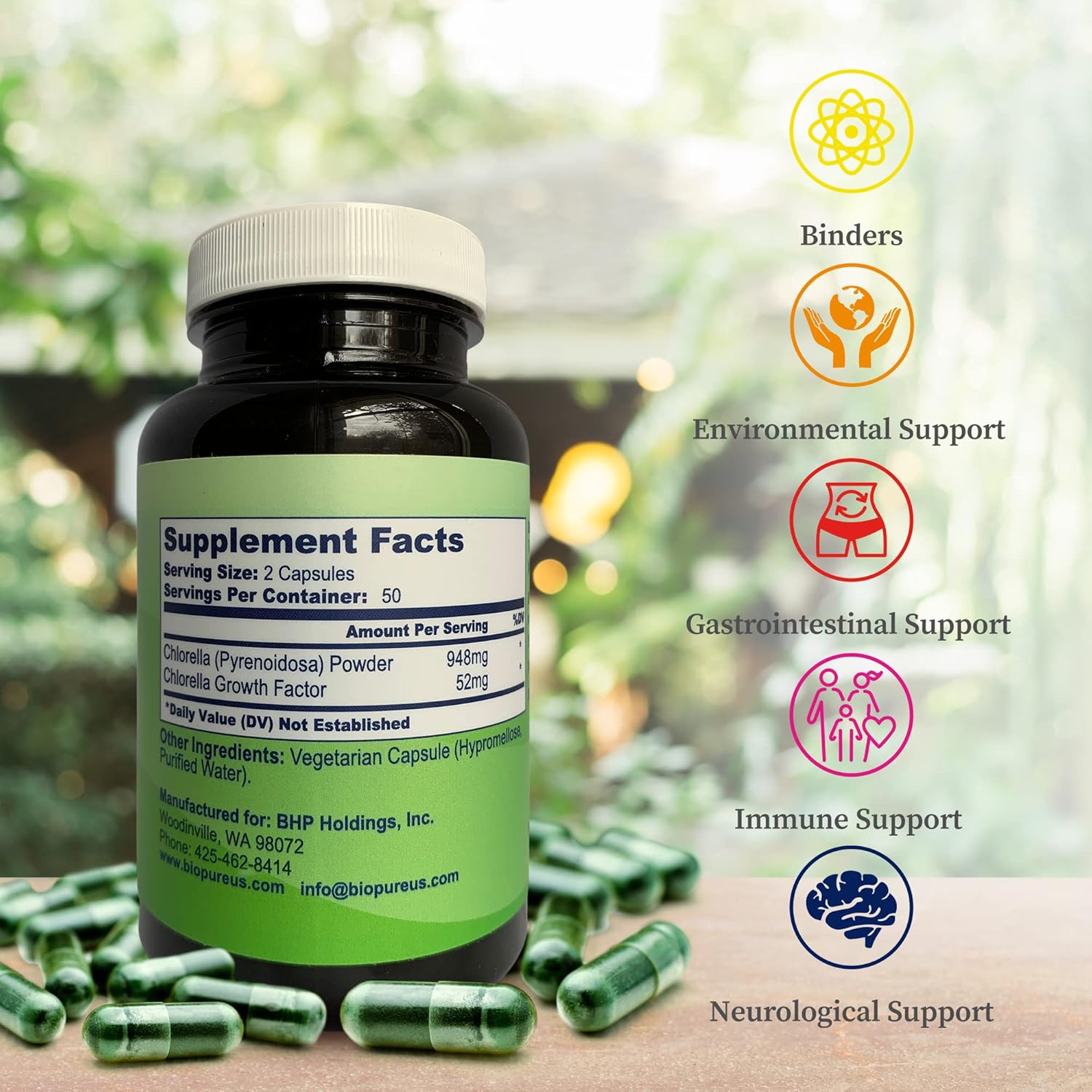 Nutrient-Dense Chlorella Growth Factor Capsules for Metabolism, Detox & Immunity - 100 Capsules