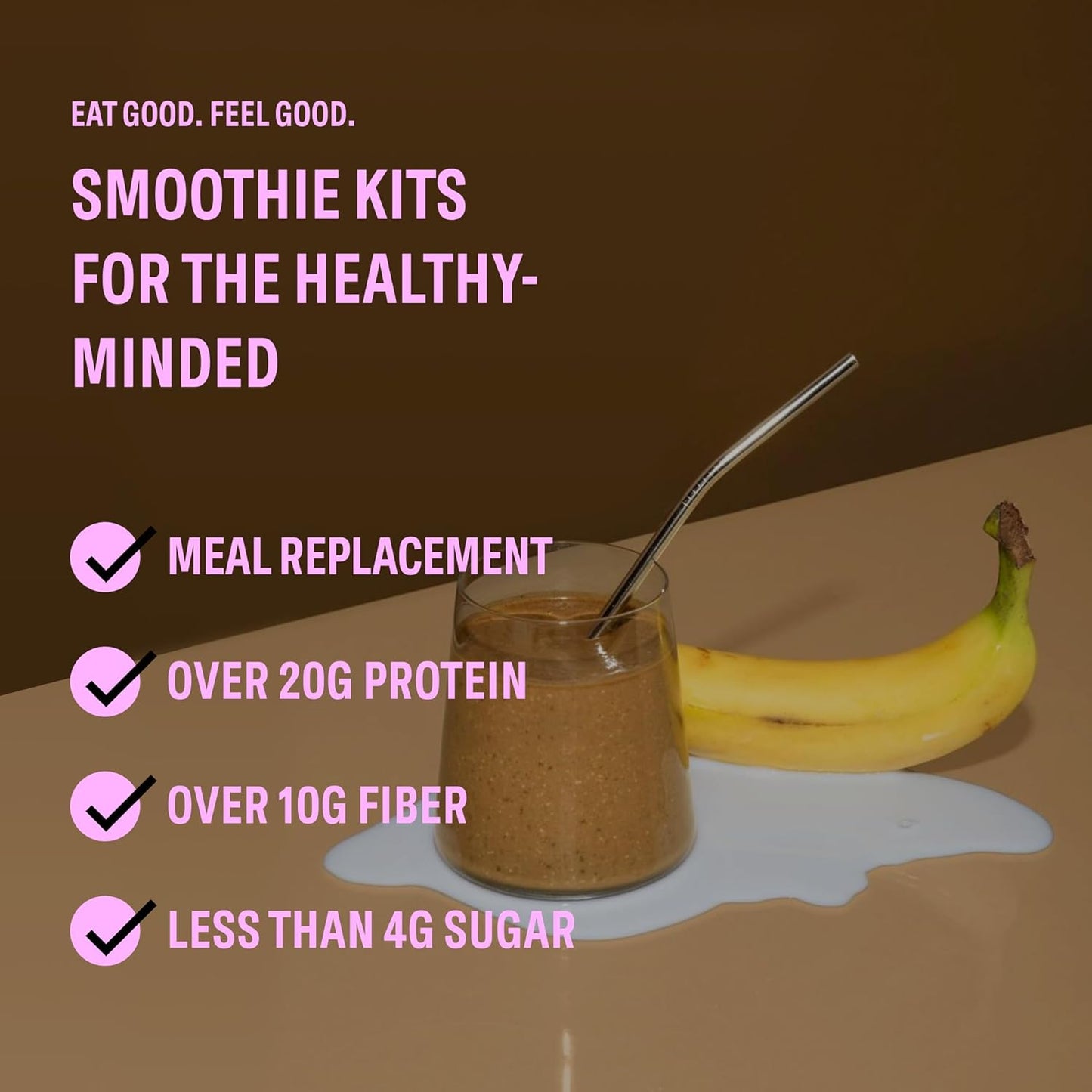 Nutrient-Packed Double Chocolate Collagen & Protein Meal Replacement Shake - 25g Protein, 11g Fiber, 2g Sugar - Pack of 6 Smoothie Kits - Delicious, Creamy, Gluten-Free, Non-GMO, USA Made