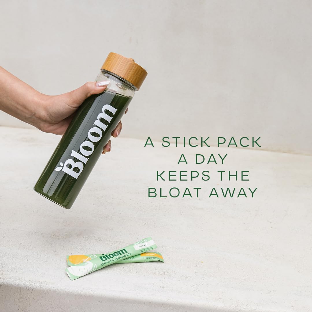 Nutrient-Rich Superfood Greens Powder Stick Packs with Digestive Enzymes, Probiotics, and Prebiotics for Gut Health and Bloating Relief in Women - Tropical Variety, 18 Servings