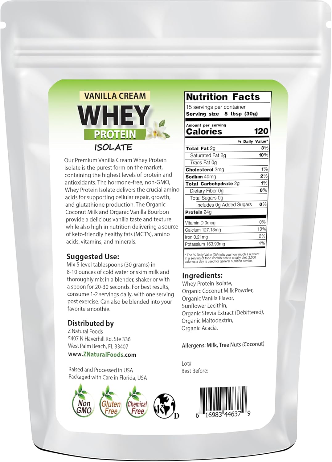 Nutrient-Rich Vanilla Cream Whey Protein Isolate Powder for Heart Health and Immunity, Ideal for Tea, Coffee, Smoothies - Non-GMO, Gluten-Free, Kosher - 1 lb.
