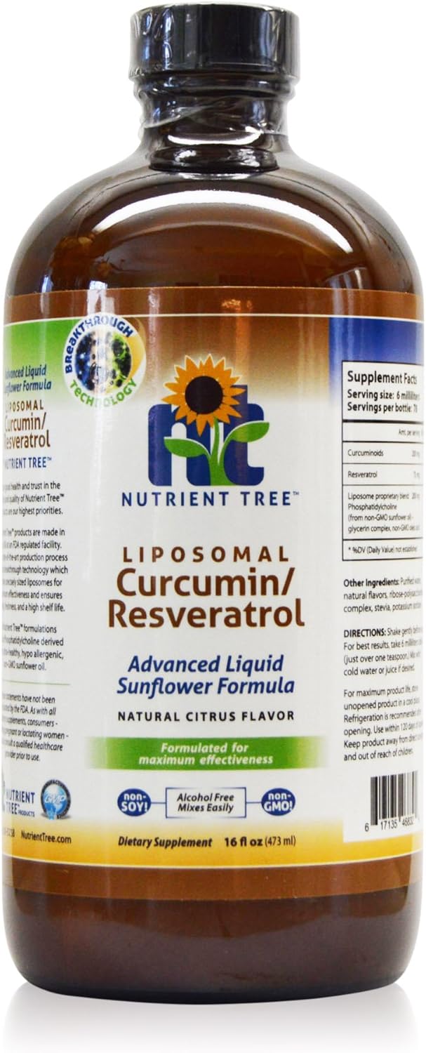 Nutrient Tree Liposomal Curcumin and Resveratrol Supplement, 78 Doses, Alcohol-Free, Non-Soy, Non-GMO, Made in USA