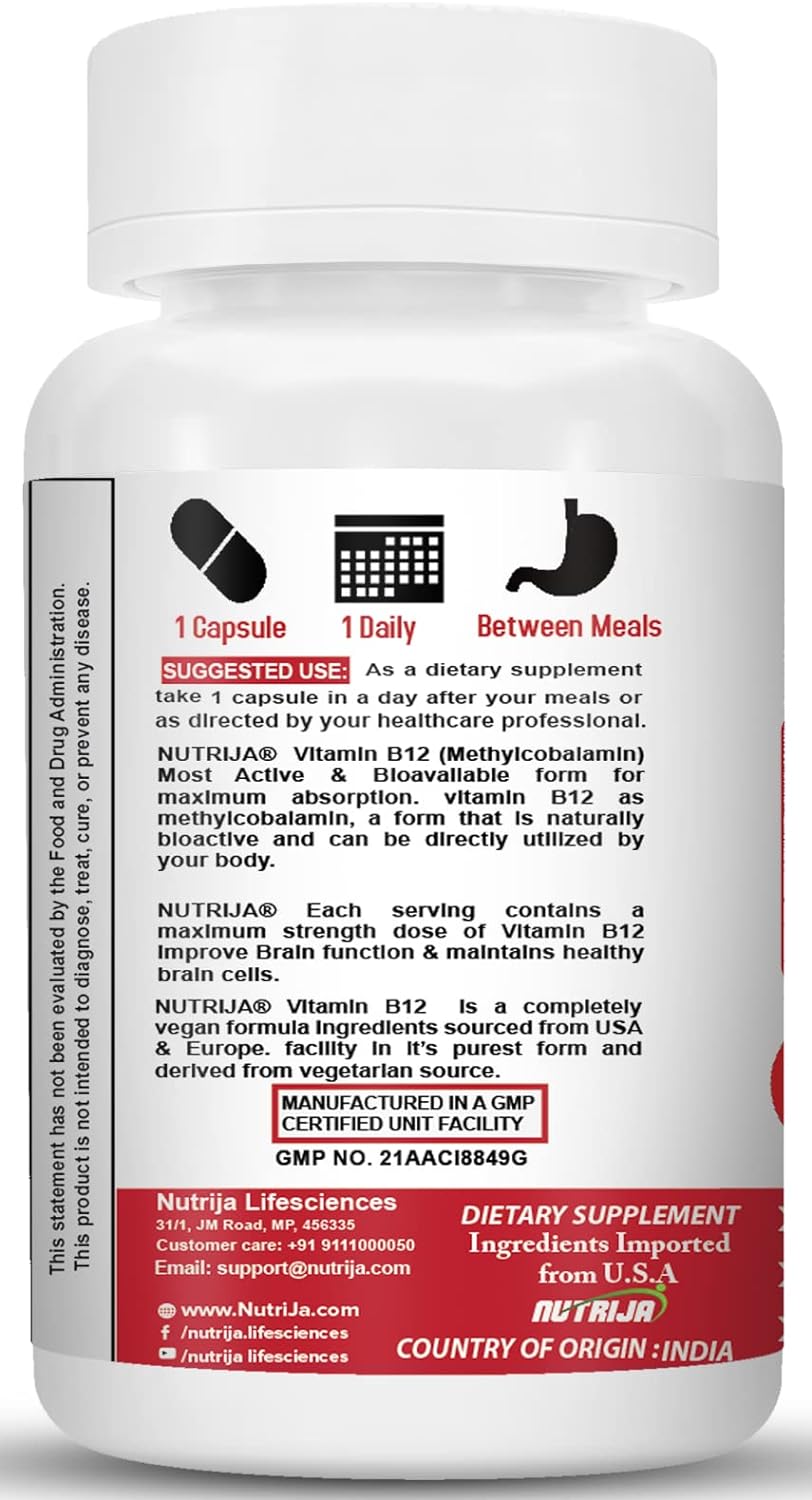 NutriJa Vitamin B12 Supplement - 60 Capsules for Energy Boost and Overall Well-being