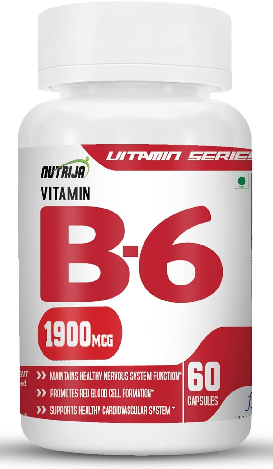 NutriJa Vitamin B6 Capsules - 60 Count Bottle for Daily Health Support
