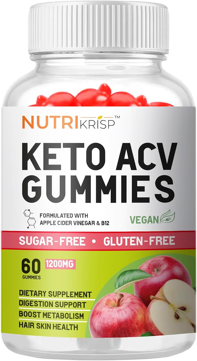 NutriKrisp Keto ACV Gummies - Sugar-Free Apple Cider Vinegar Supplement for Digestion, Hair, and Skin - Gluten-Free for Men and Women (1200MG)