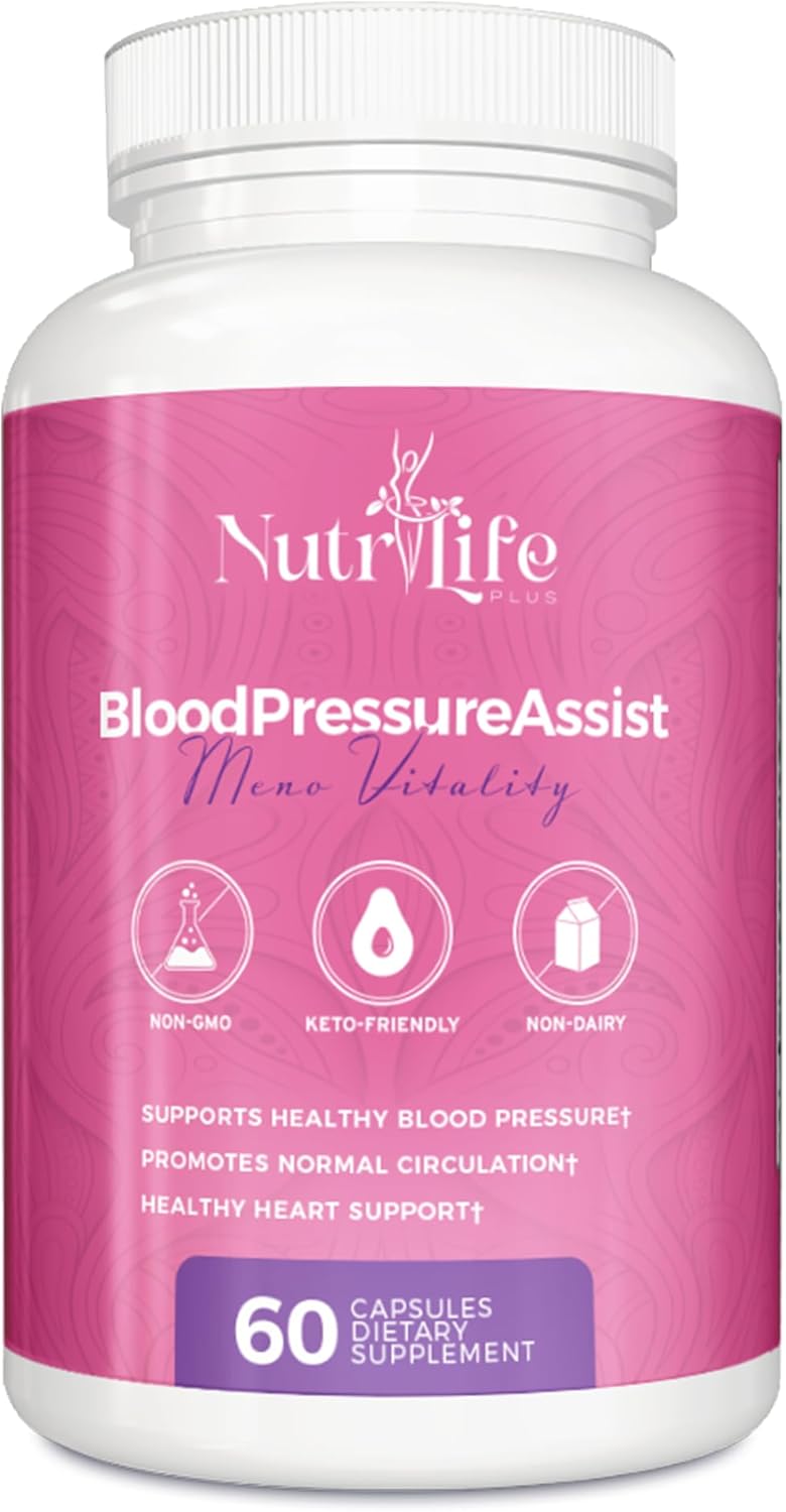 Nutrilife Plus Blood Pressure Support Supplement with Hawthorne Extract, Vitamin C, Folate, and Garlic Powder - Promotes Heart Health and Circulation