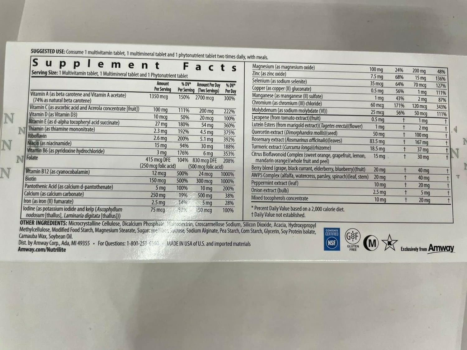 Nutrilite Double X Gold Tablets - 31 Day Supply - 62 Tablets