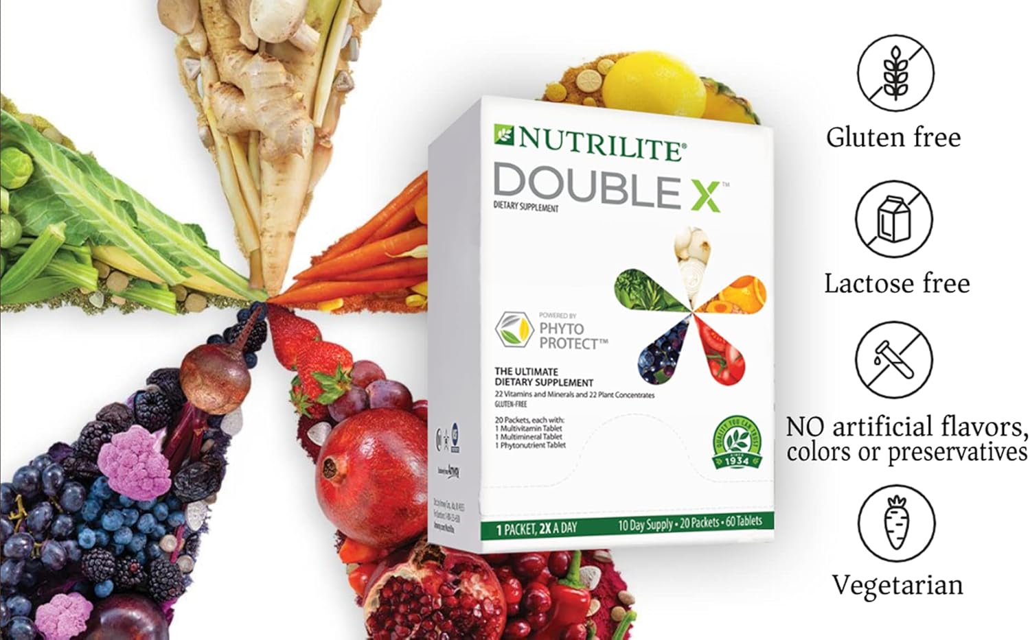NUTRILITE DOUBLE X Multivitamin, Multimineral, and Phytonutrient Tablets with Case - 60 Tablets, 10-Day Supply