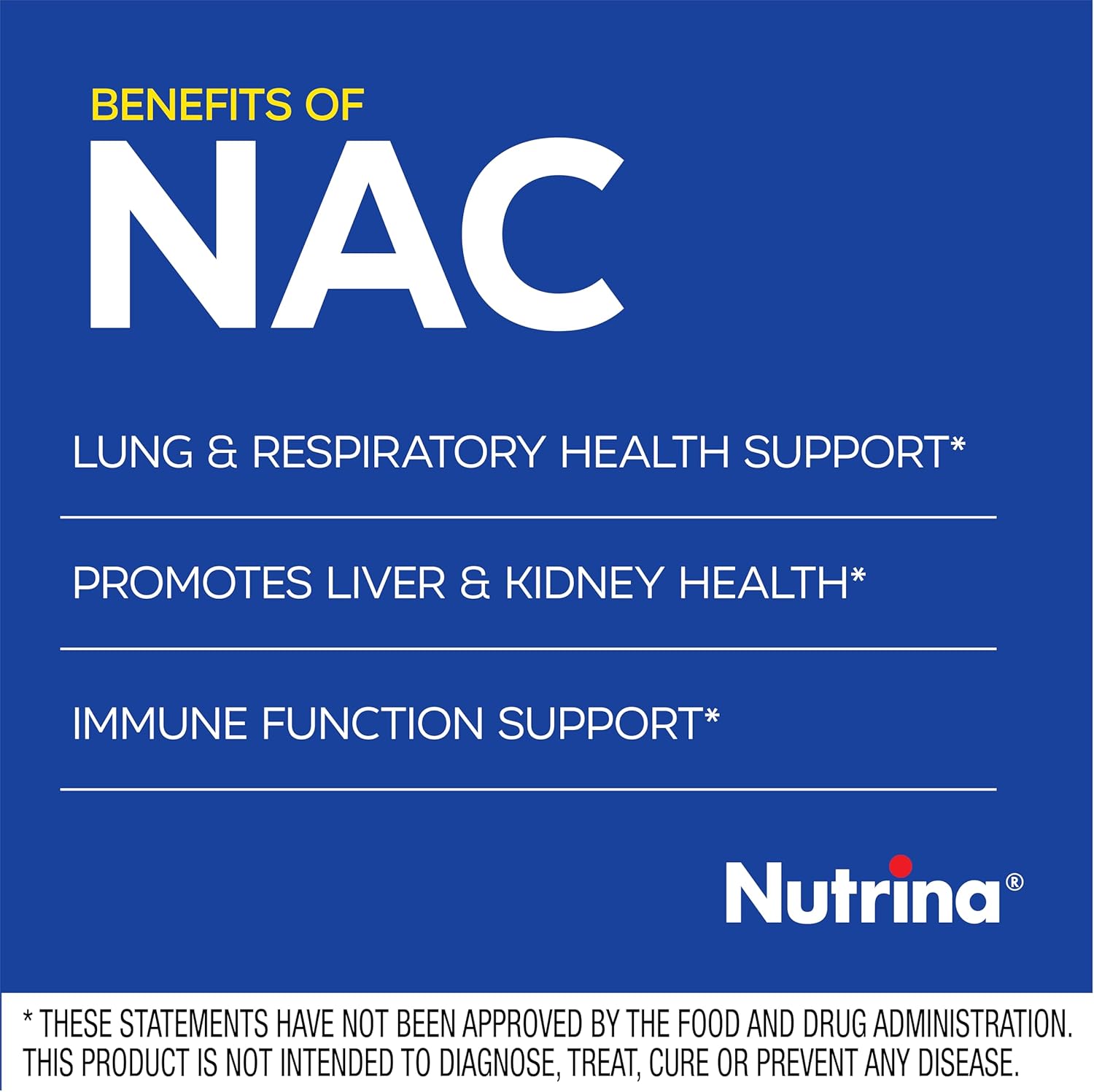 Nutrina NAC 600mg Capsules - Immune & Lung Health, Liver Support, Antioxidant - Freeform N-Acetyl-L-Cysteine - 90 Count