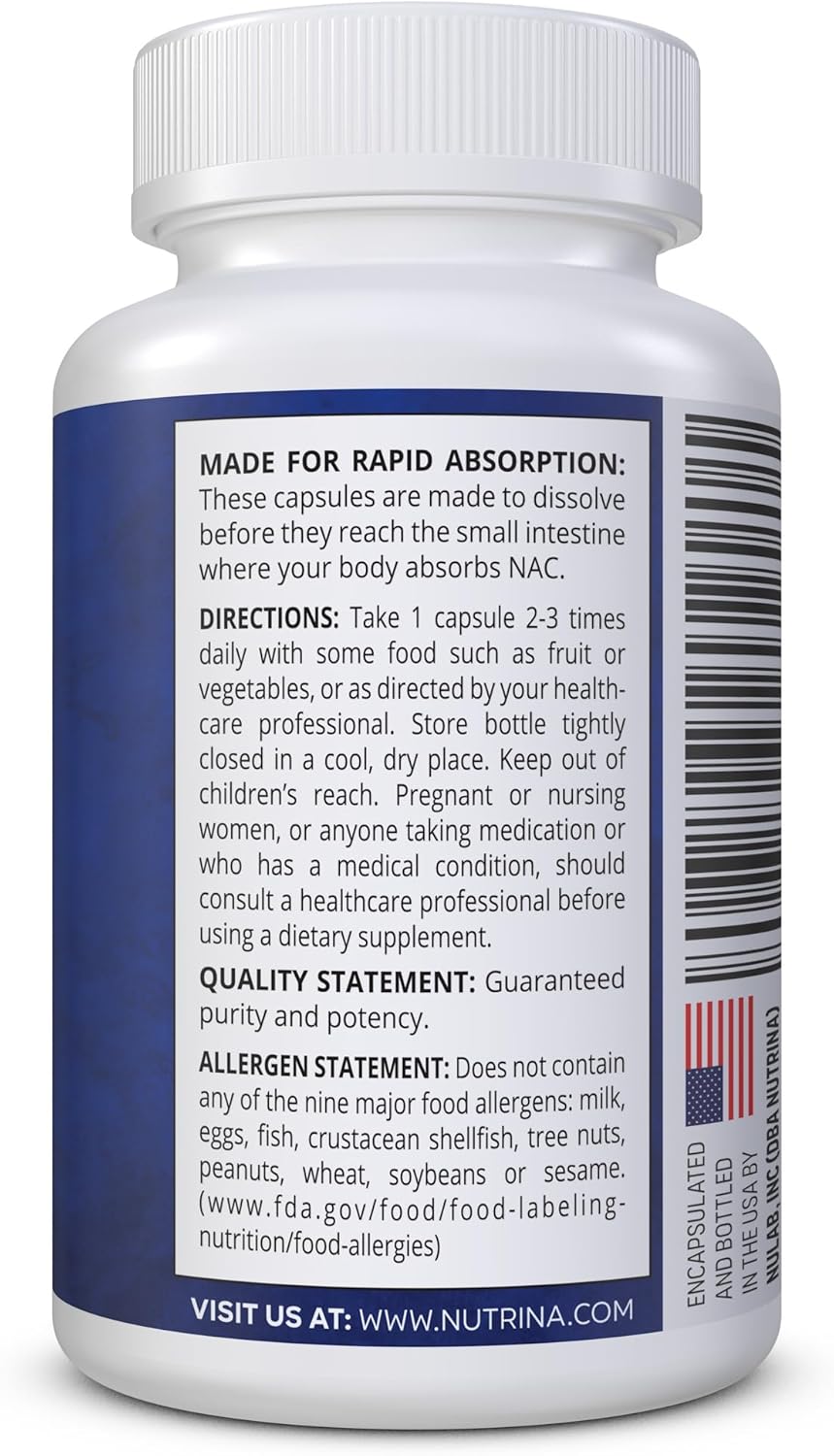 Nutrina NAC 600mg Capsules - Immune & Lung Health, Liver Support, Antioxidant - Freeform N-Acetyl-L-Cysteine - 90 Count