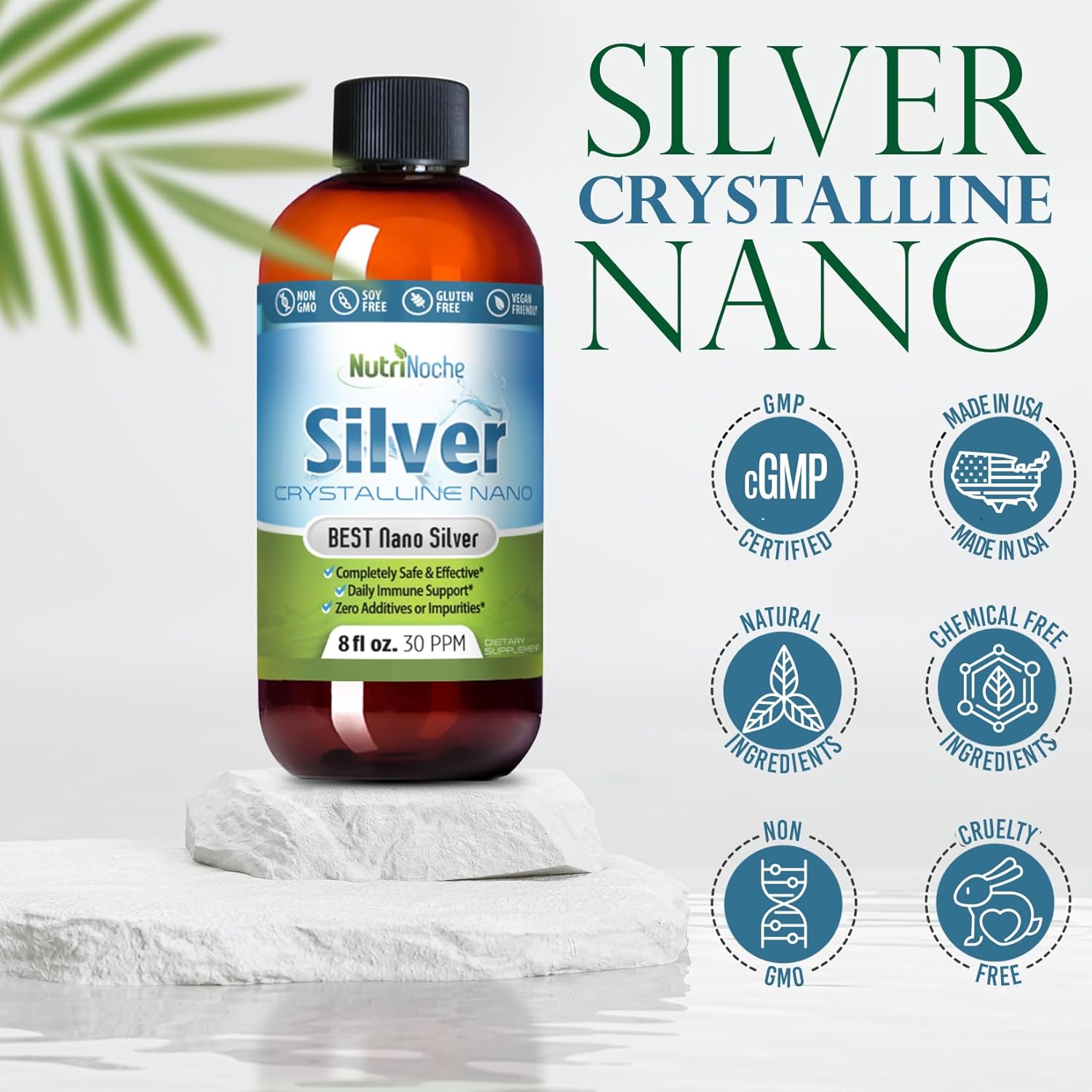 NutriNoche Colloidal Silver Spray | 99.99% Pure Nano Silver Particles | Ultra Crystalline Formula