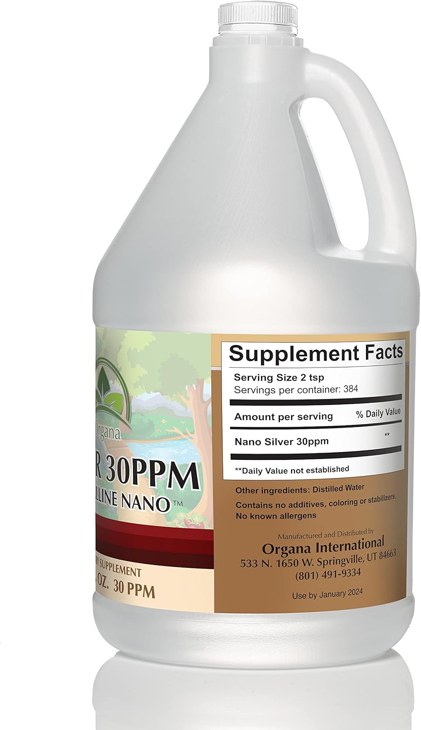 NutriNoche Organa Crystalline Nano Colloidal Silver 30 PPM One Gallon 128 oz - Immune Support Supplement