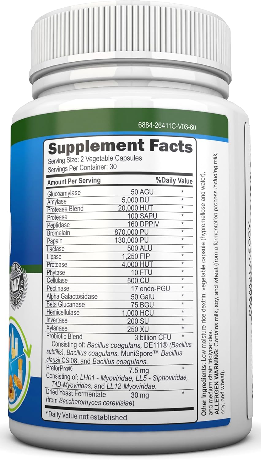 NutriONN 4-in-1 Digestive Enzymes with Probiotics, Prebiotics, and Postbiotics - Gut Health Support for Men and Women - Bloating Relief and Digestion - Non GMO, Vegan - 18 Enzymes