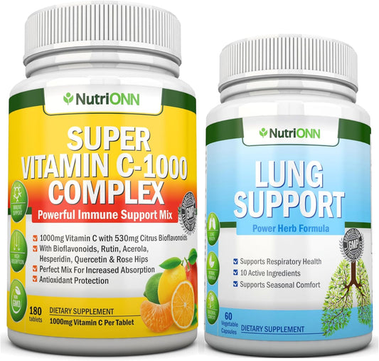 NutriONN Super Vitamin C Complex Tablets and Lung Support Capsules Combo for Enhanced Lung Health