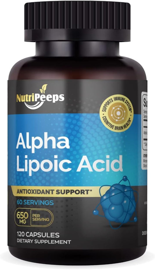 NutriPeeps Alpha Lipoic Acid Supplement - 650mg, 120 Capsules - Non-GMO Antioxidant for Immune & Cognitive Health