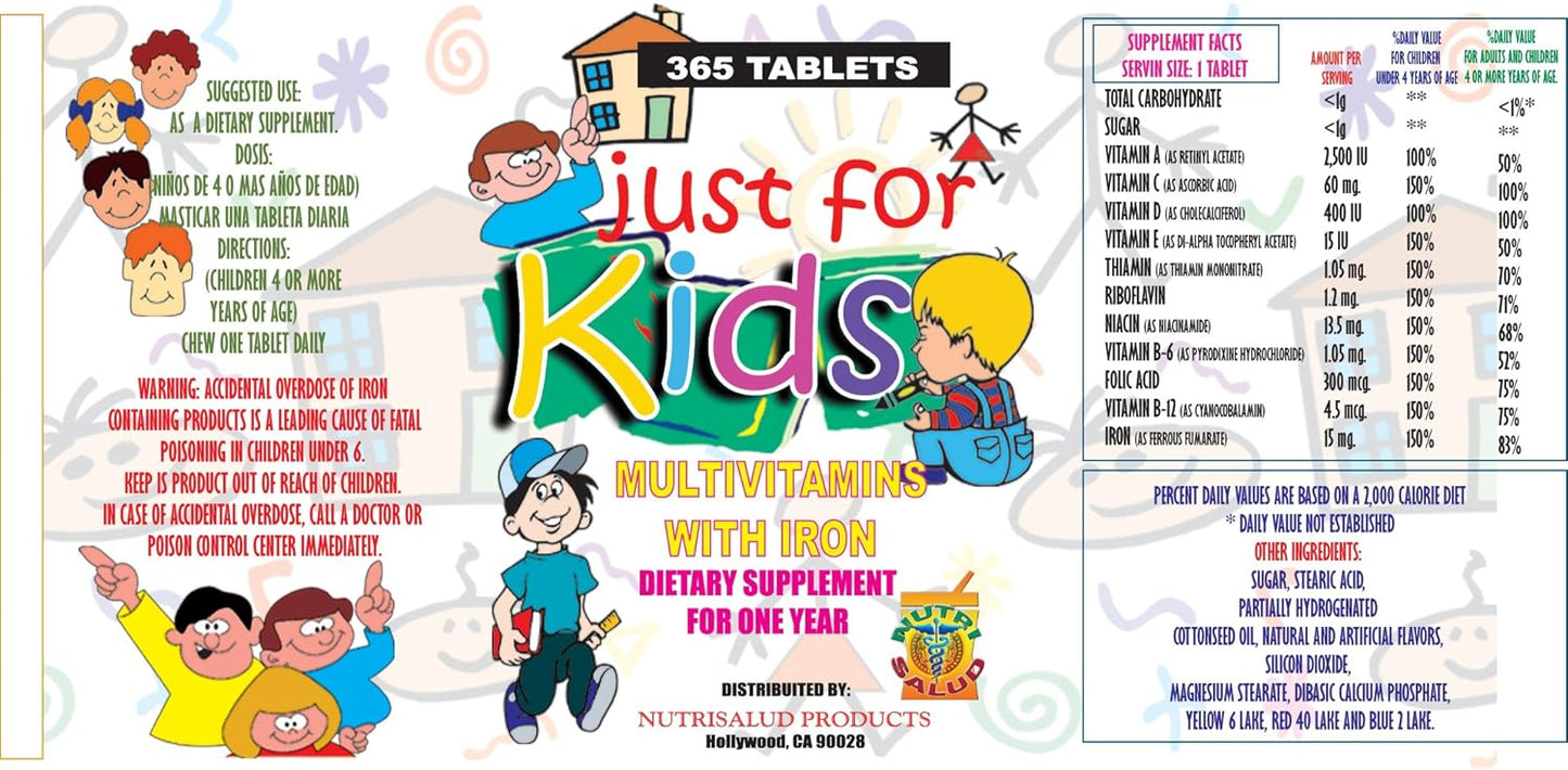 Nutrisalud Kids Vitamins: Complete Year-Long Supplement for Growth, Memory, and Appetite. Chewable Vitamins and Minerals for Children 4+.