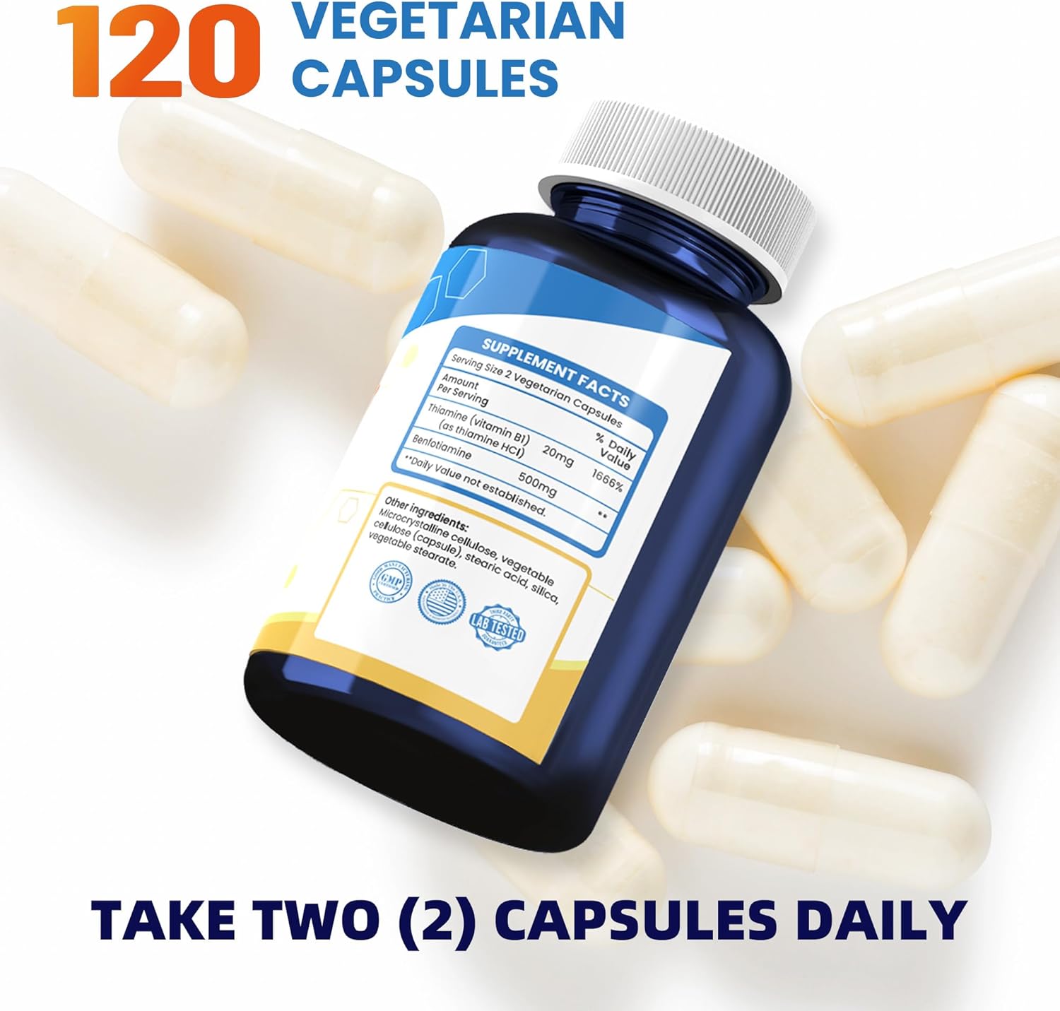 Nutriselect Vitamin B1 500MG Capsules - Non-GMO, Vegan, Gluten Free, Benfotiamine - 120 Count