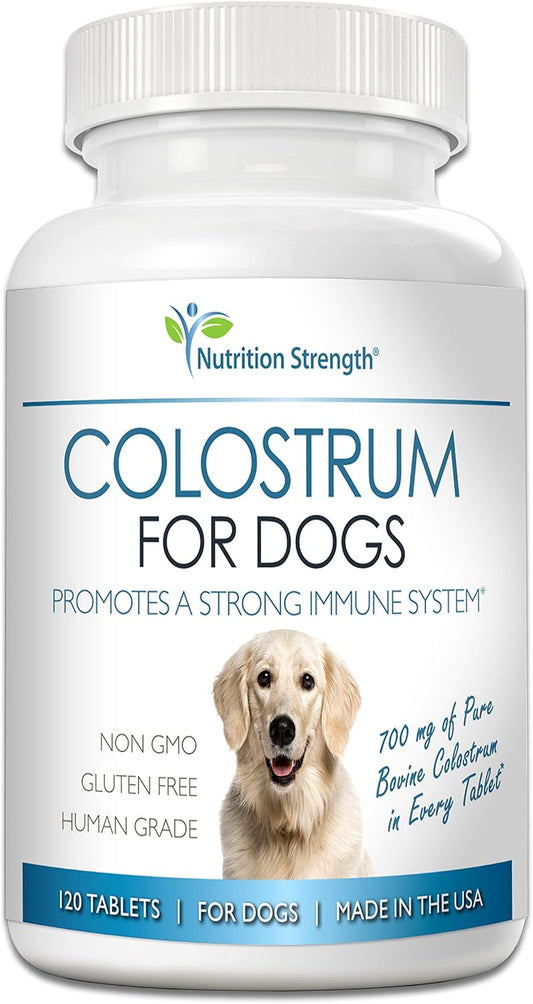 Nutrition Strength Bovine Colostrum Supplement for Dogs, Boosts Immune Function and Digestive Health, 120 Chewable Tablets