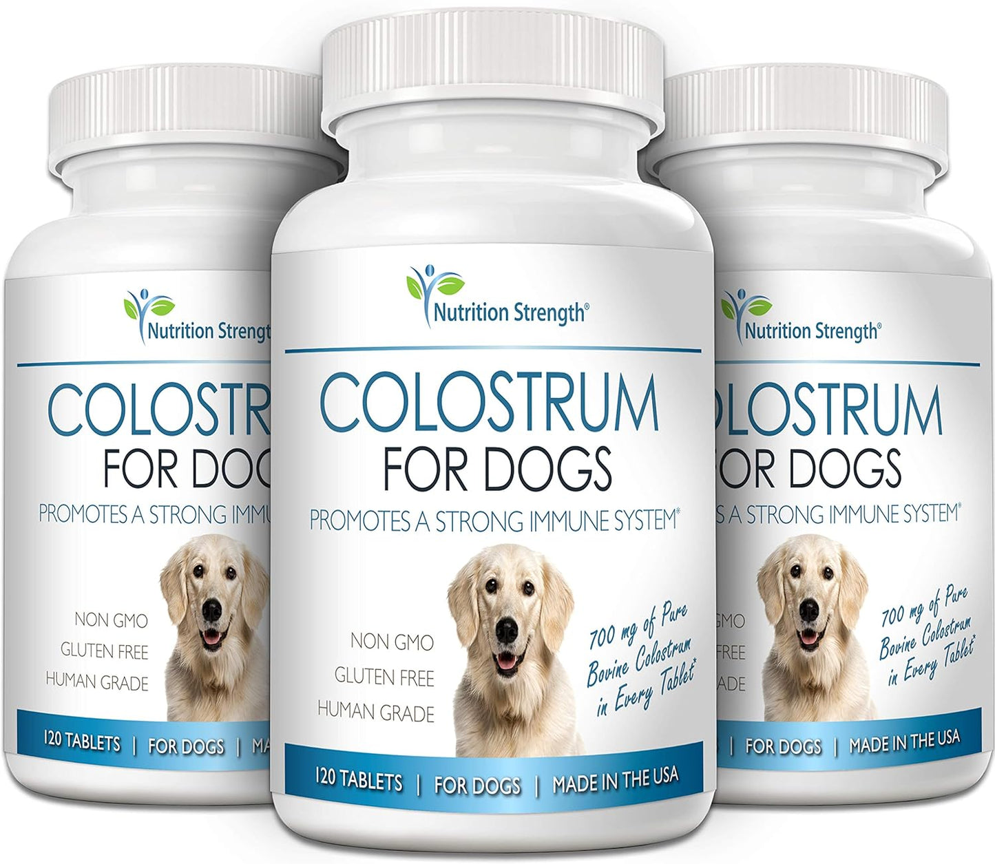 Nutrition Strength Bovine Colostrum Supplement for Dogs, Boosts Immune Function and Digestive Health, 120 Chewable Tablets