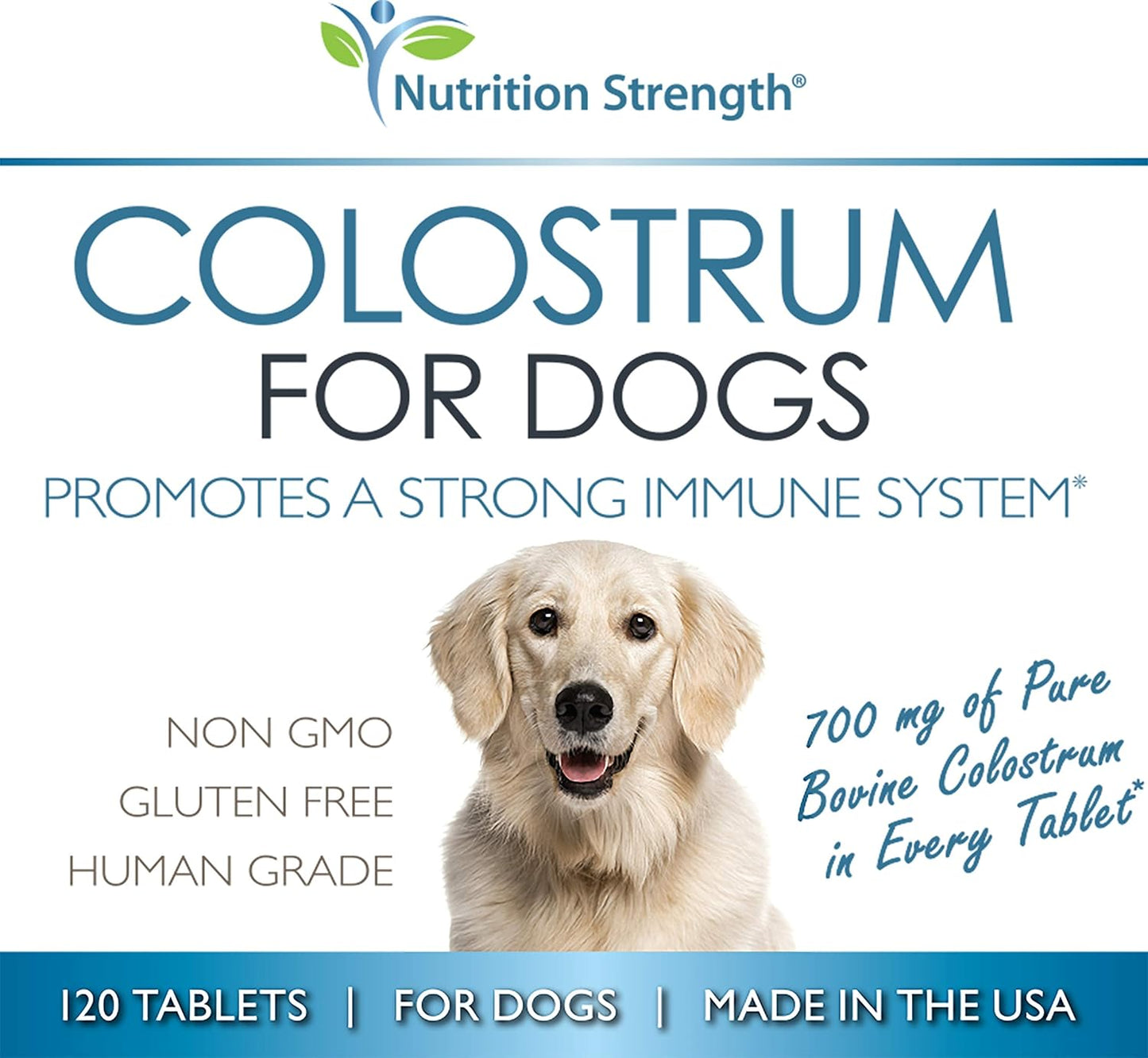 Nutrition Strength Bovine Colostrum Supplement for Dogs, Boosts Immune Function and Digestive Health, 120 Chewable Tablets