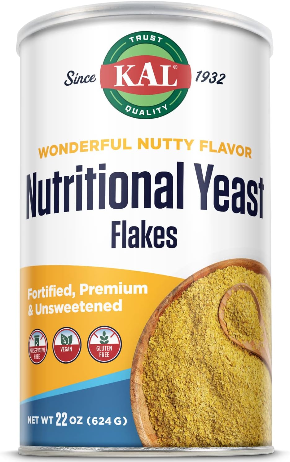 Nutritional Yeast Flakes with B12 & B Vitamins, Unsweetened, Vegan & Gluten Free, 22oz - Made in USA, 62 Servings