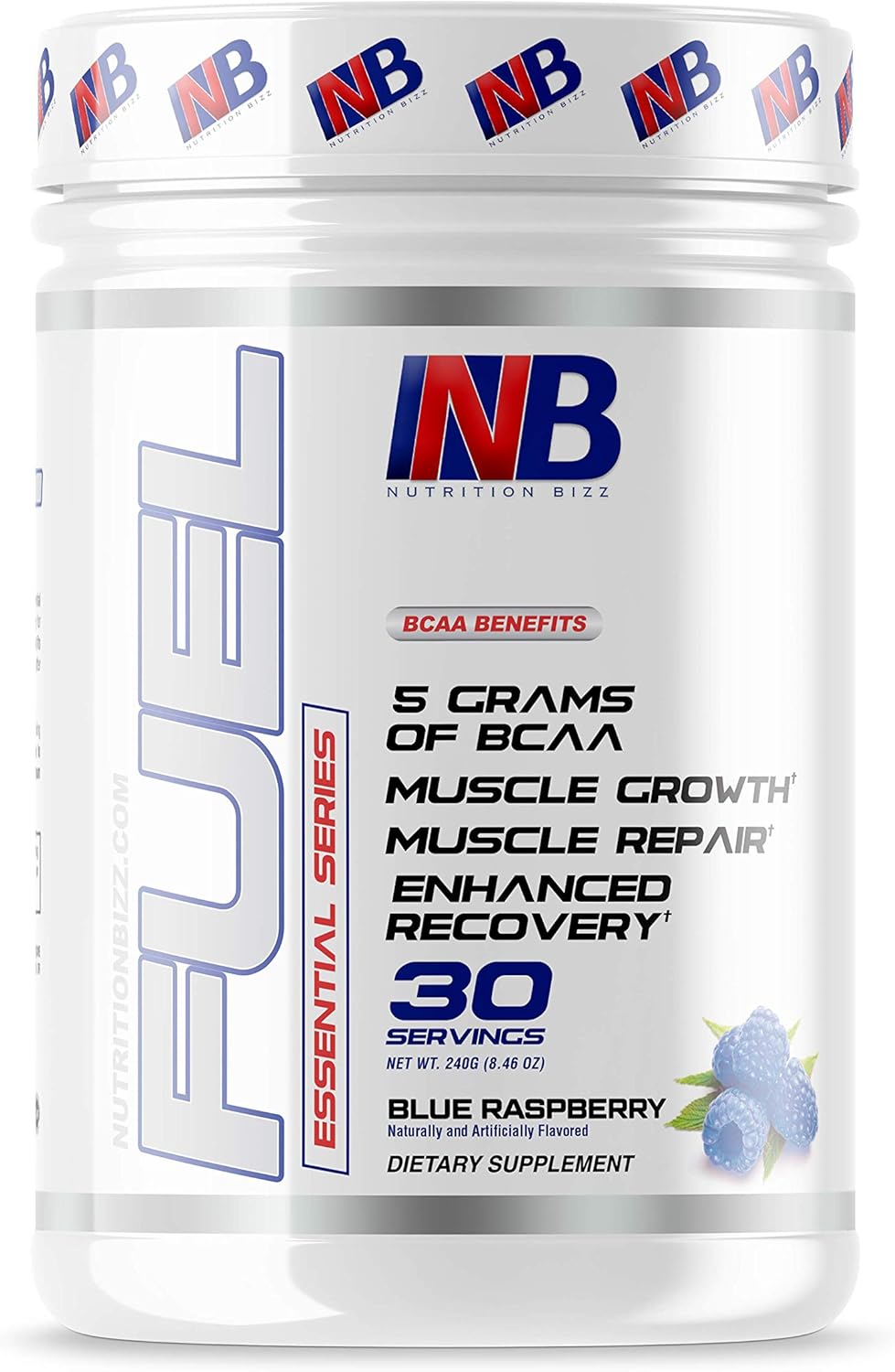 NutritionBizz BCAA Powder - Blue Raspberry Flavor, 5g BCAAs for Muscle Recovery and Endurance, 30 Servings - BoostGo Australia