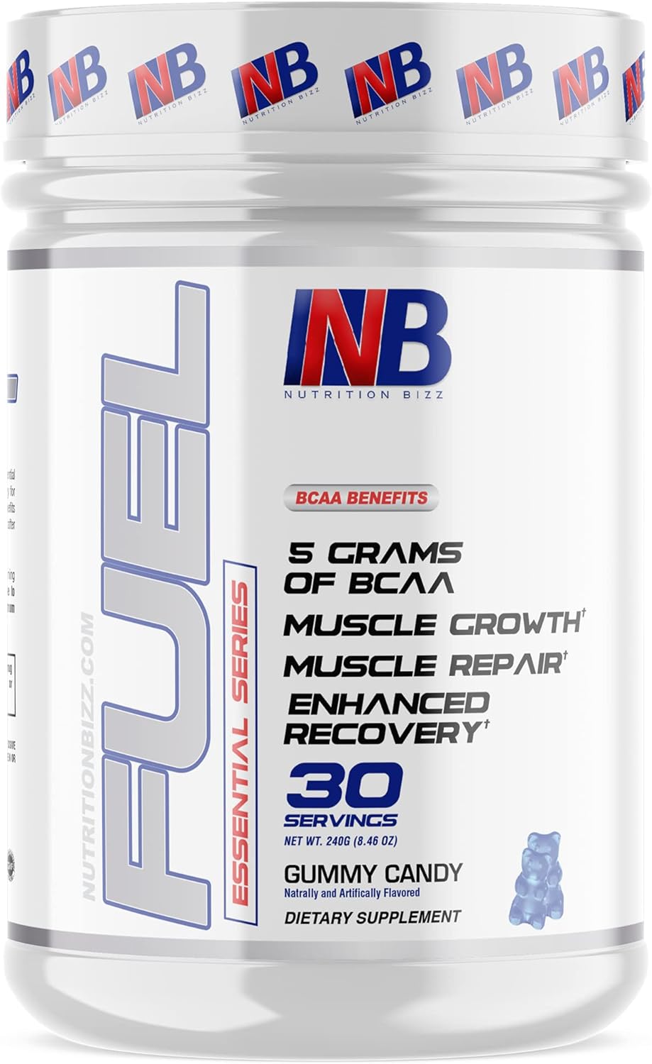 NutritionBizz BCAA Powder: 5g Amino Acids for Muscle Recovery & Endurance - Post Workout Drink (Gummy Candy Flavor), 30 Servings - BoostGo Australia