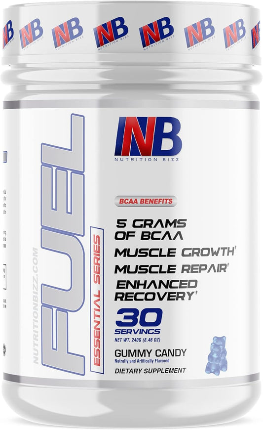 NutritionBizz BCAA Powder: 5g Amino Acids for Muscle Recovery & Endurance - Post Workout Drink (Gummy Candy Flavor), 30 Servings - BoostGo Australia