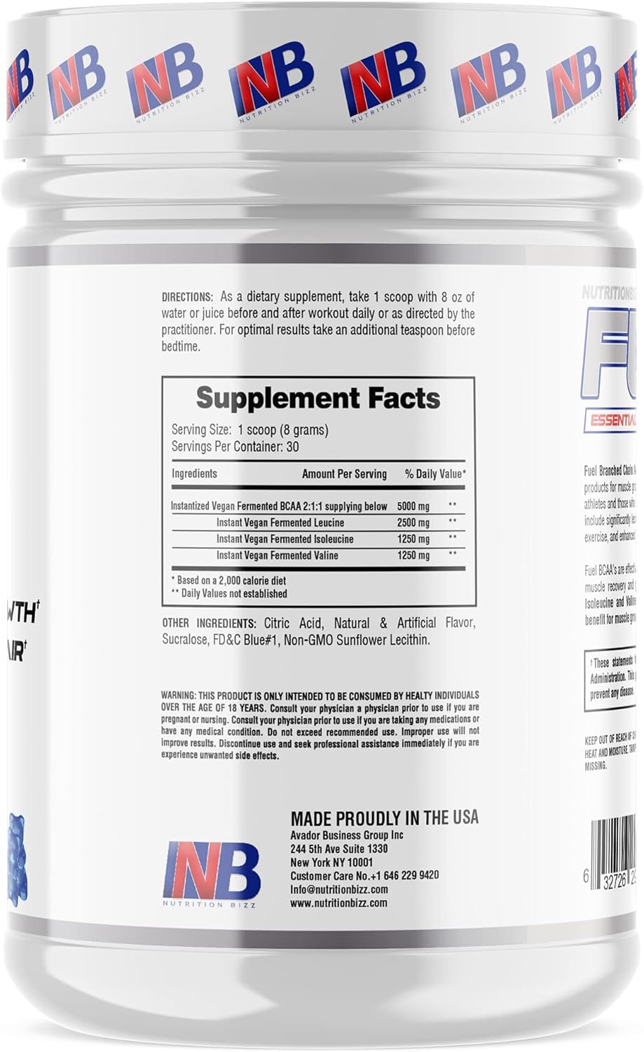 NutritionBizz BCAA Powder: 5g Amino Acids for Muscle Recovery & Endurance - Post Workout Drink (Gummy Candy Flavor), 30 Servings - BoostGo Australia