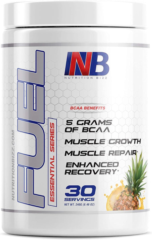 NutritionBizz Fuel BCAA Powder - 5g Amino Acids, Post-Workout Recovery Drink, Muscle Building & Endurance - 30 Servings, Pineapple Flavor - BoostGo Australia