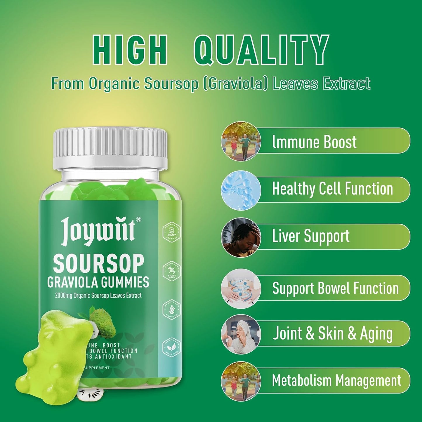 Nutritious Joywiit Vitamin B2 and Soursop Graviola Gummies for Health-conscious Individuals
