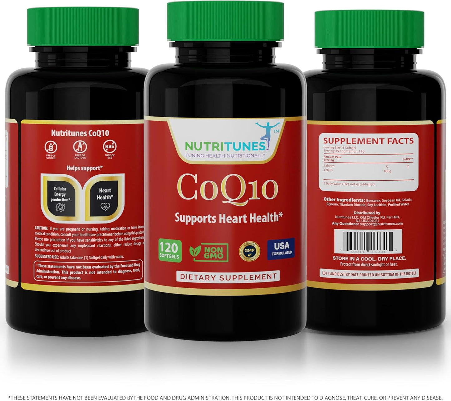 Nutritunes CoQ10 100mg Softgels - High Absorption Antioxidant Supplement for Heart Health and Energy - 120 Softgels, Non-GMO, Gluten-Free