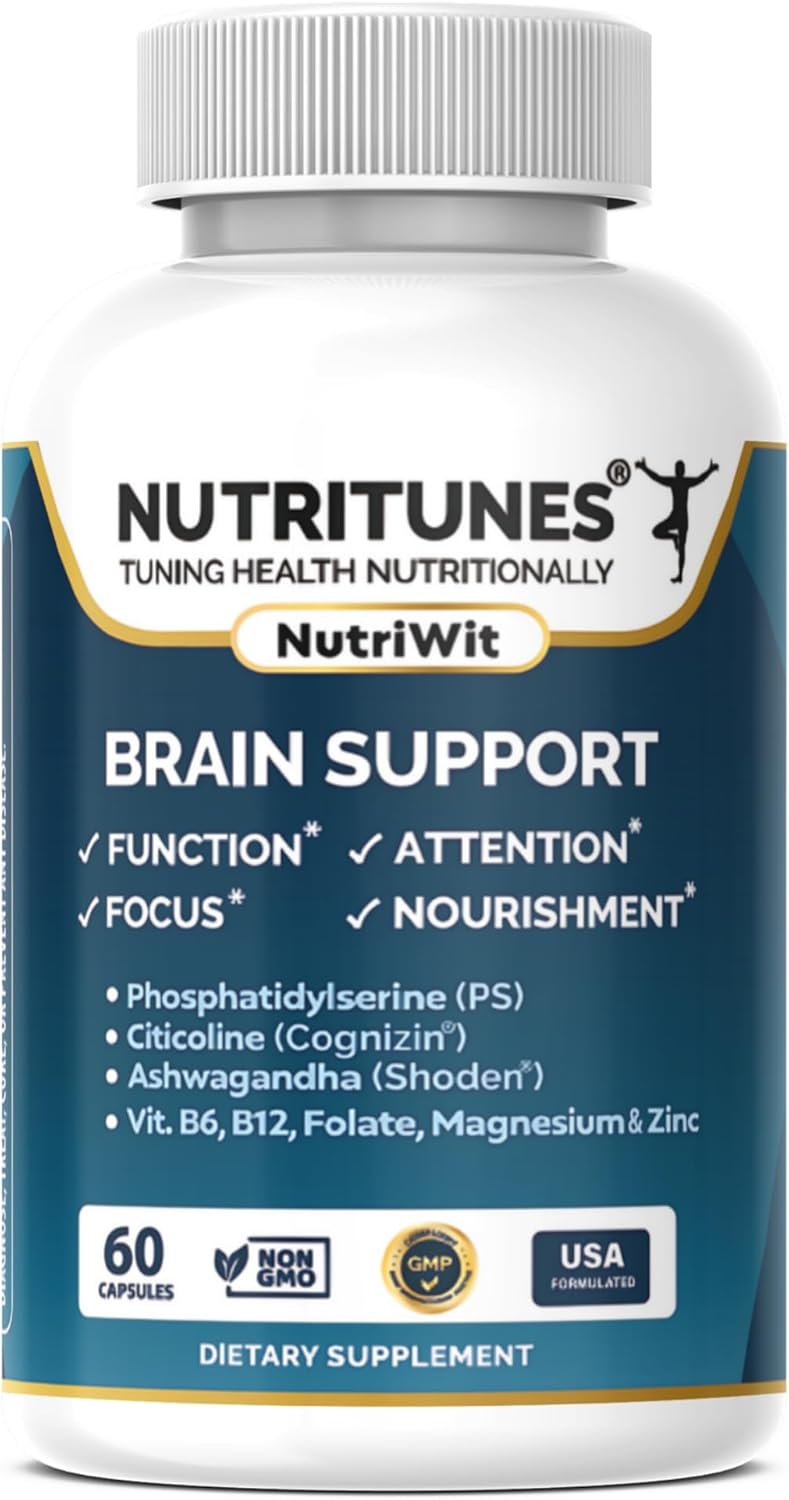Nutritunes NutriWit: Brain Health Supplement for Cognitive Function, Focus, and Neuron Support - Non-GMO, Gluten-Free - 60 Capsules