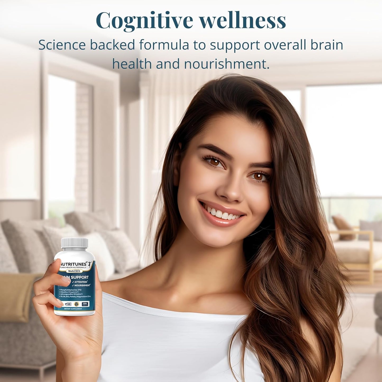 Nutritunes NutriWit: Brain Health Supplement for Cognitive Function, Focus, and Neuron Support - Non-GMO, Gluten-Free - 60 Capsules