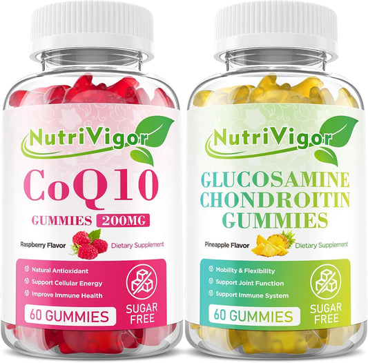 NutriVigor 200MG CoQ10 & Glucosamine Chondroitin Gummies for Cellular Energy & Joint Support