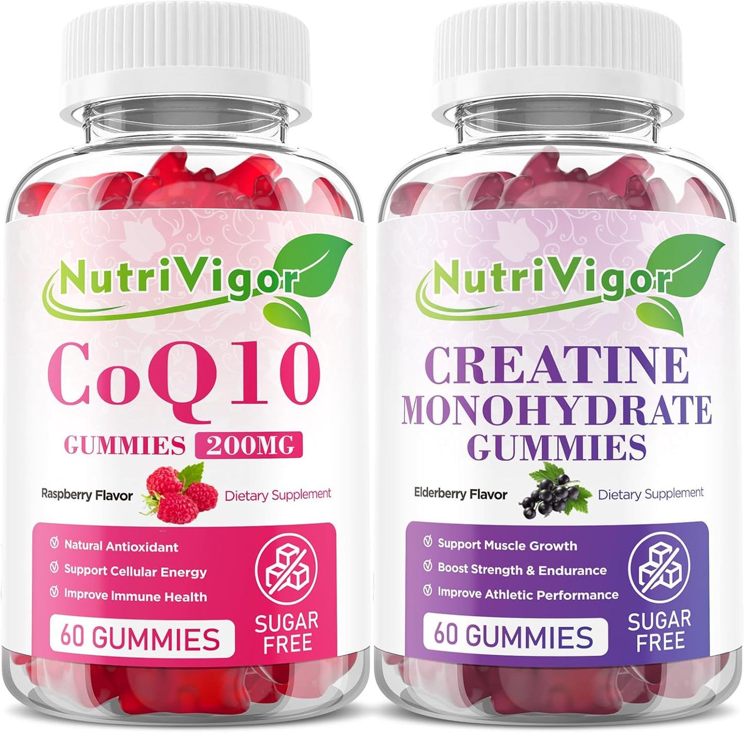 NutriVigor CoQ10 and Creatine Monohydrate Gummies for Cellular Energy Boost (200MG)