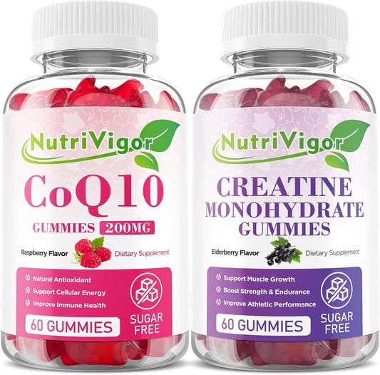 NutriVigor CoQ10 and Creatine Monohydrate Gummies for Cellular Energy Boost (200MG)