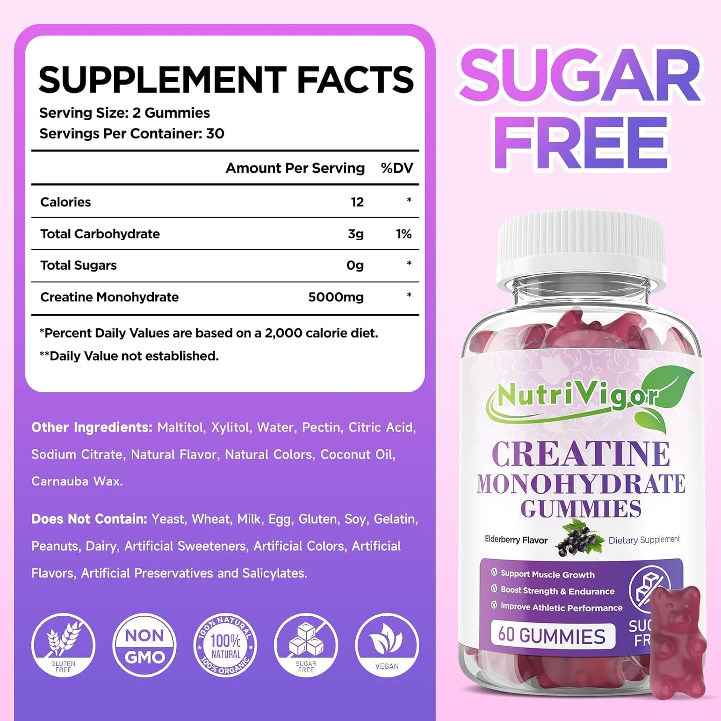 NutriVigor CoQ10 and Creatine Monohydrate Gummies for Cellular Energy Boost (200MG)