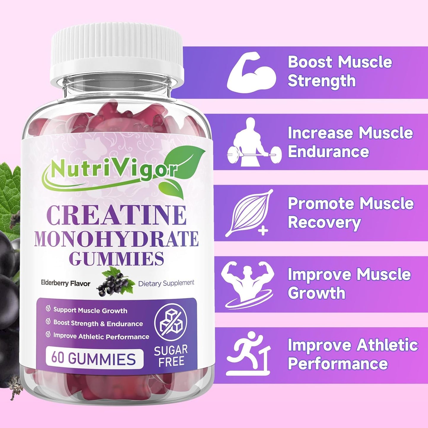 NutriVigor CoQ10 and Creatine Monohydrate Gummies for Cellular Energy Boost (200MG)