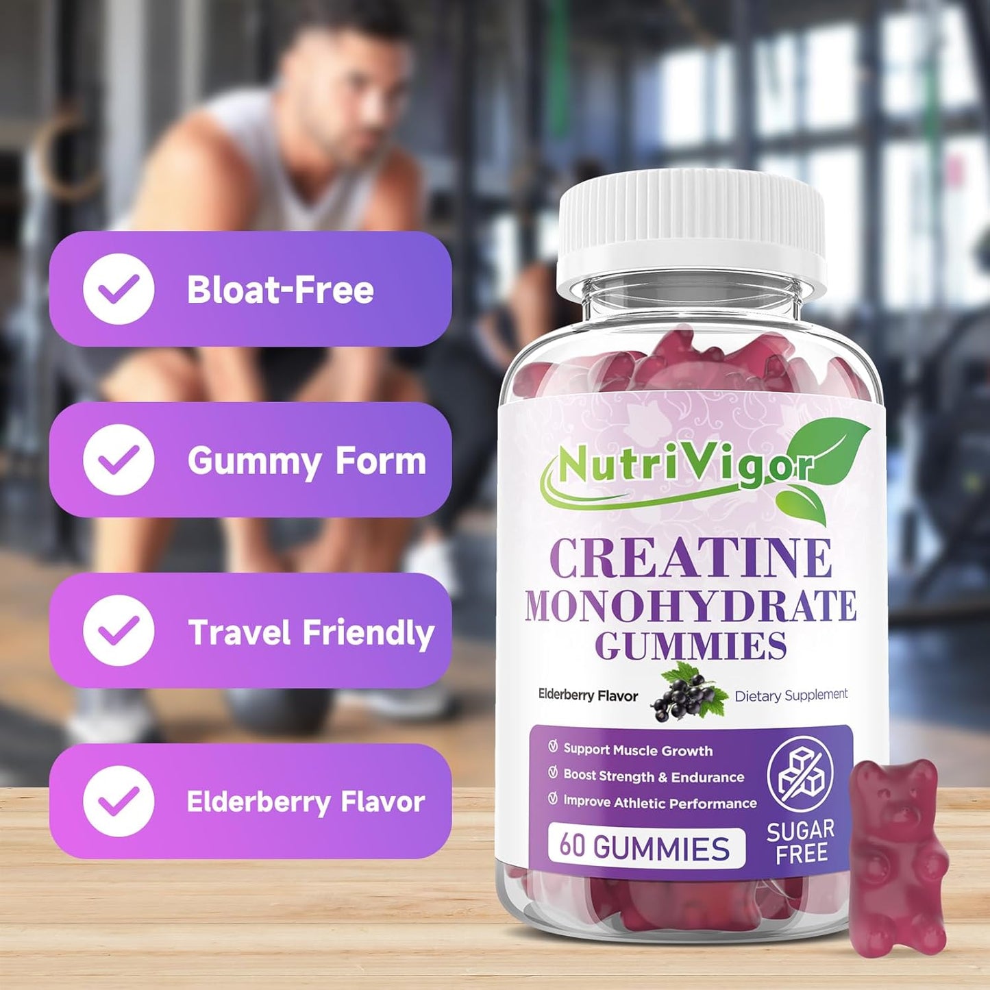 NutriVigor CoQ10 and Creatine Monohydrate Gummies for Cellular Energy Boost (200MG)