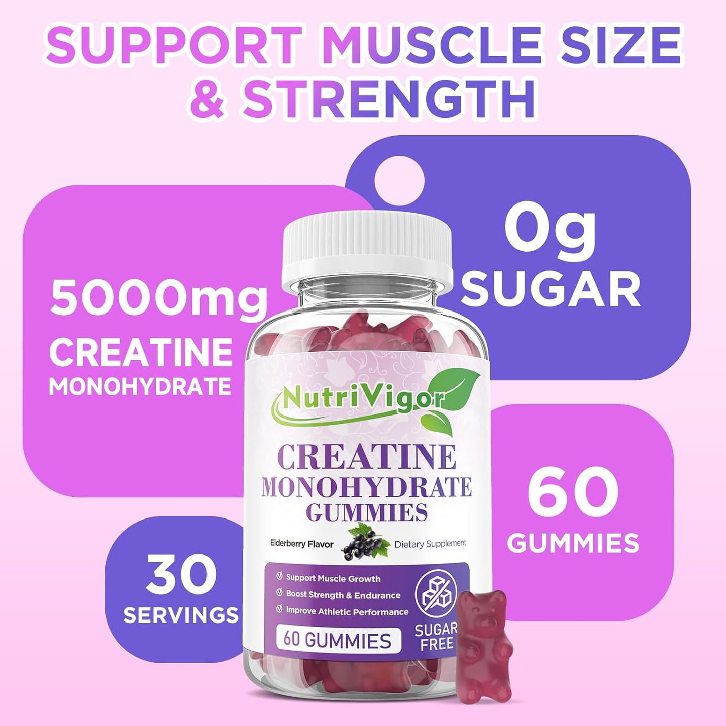 NutriVigor CoQ10 and Creatine Monohydrate Gummies for Cellular Energy Boost (200MG)