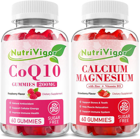NutriVigor CoQ10 Gummies with 200MG + Calcium Magnesium Zinc Gummies - Energy & Immune System Boost