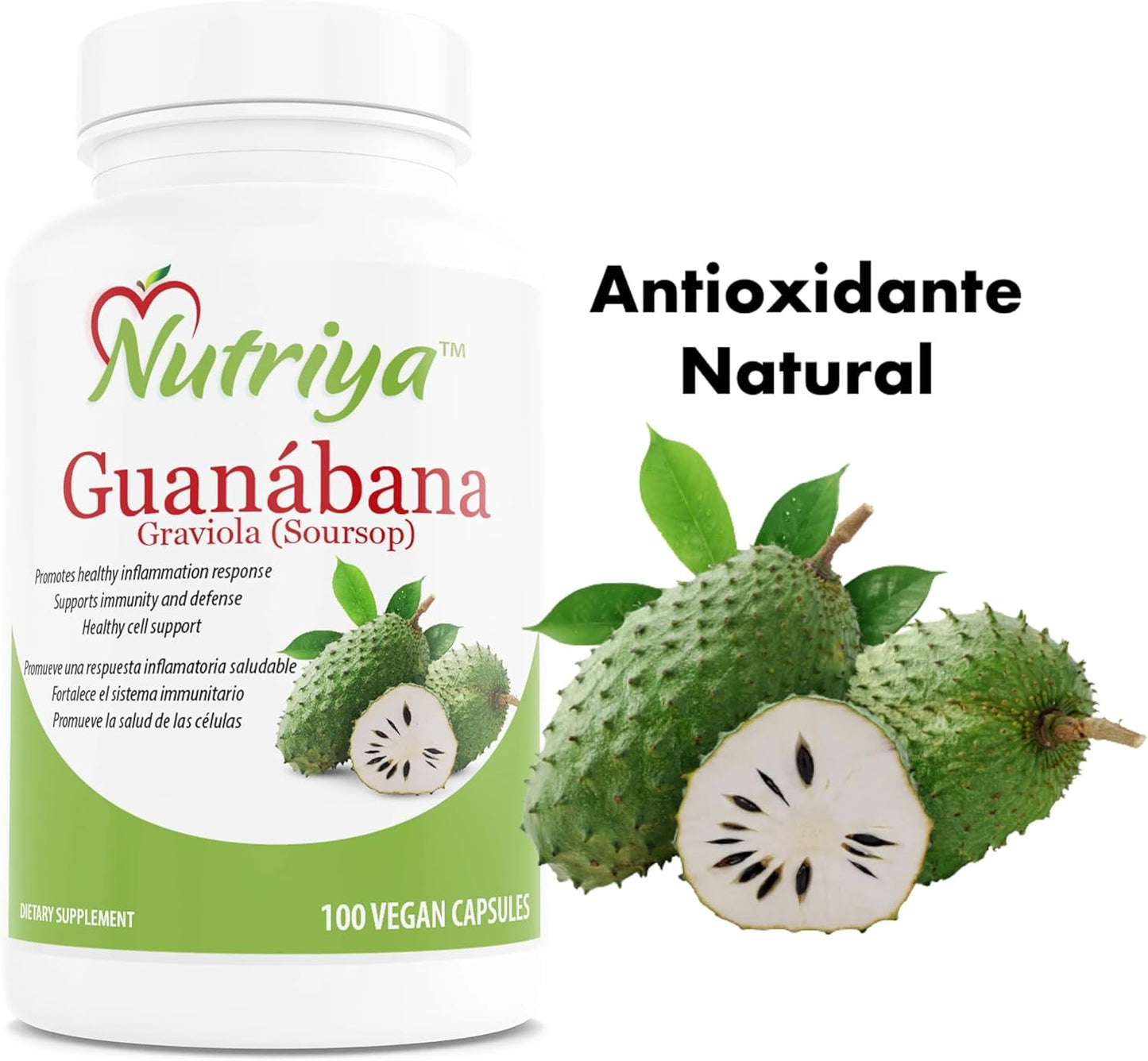 Nutriya Guanábana (Graviola-Soursop) Capsules - Super Antioxidant for Healthy Cells - Immune System Support - 100 Vegetarian Capsules