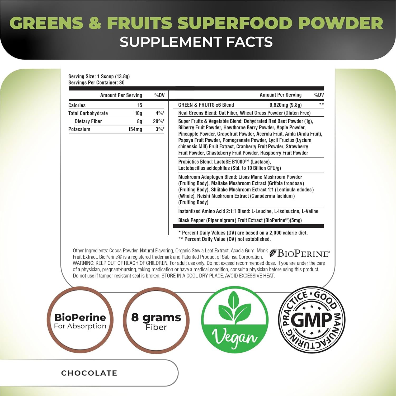 Nutrology Chocolate Greens & Fruits Powder with Probiotics, Digestive Enzymes, and Antioxidants - Gluten Free Formula - BoostGo Australia