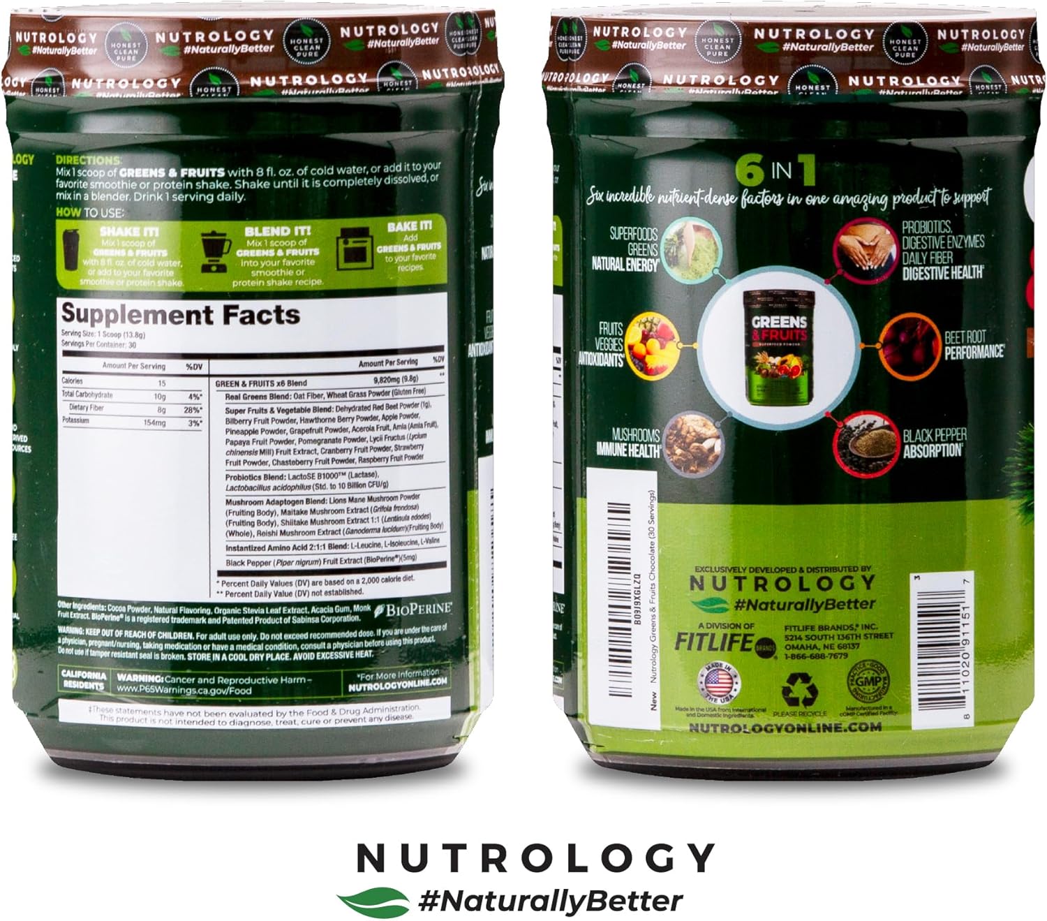 Nutrology Chocolate Greens & Fruits Powder with Probiotics, Digestive Enzymes, and Antioxidants - Gluten Free Formula - BoostGo Australia